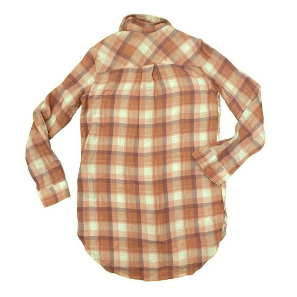 Express Pink Plaid Button Up Long Sleeve Shirt Size XS Womens Tunic White NWT - Picture 3 of 3
